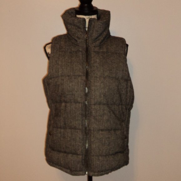 Old Navy Women's S/P Vest Gray Tweed Zipper Front Stand Up Collar Fleece Lined - Picture 1 of 13